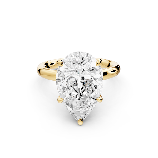 Shira - 5ct 14k yellow gold pear diamond with hidden halo and diamond crown talon prong solitaire Engagement ring