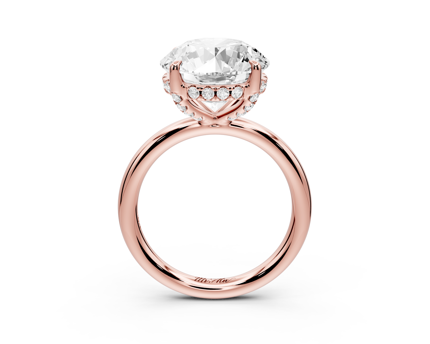 Shira - 5ct 14k rose gold round diamond with hidden halo and diamond crown talon prong solitaire engagment ring