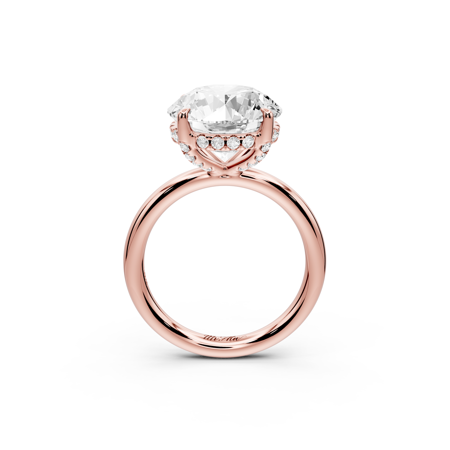 Shira - 5ct 14k rose gold round diamond with hidden halo and diamond crown talon prong solitaire engagment ring
