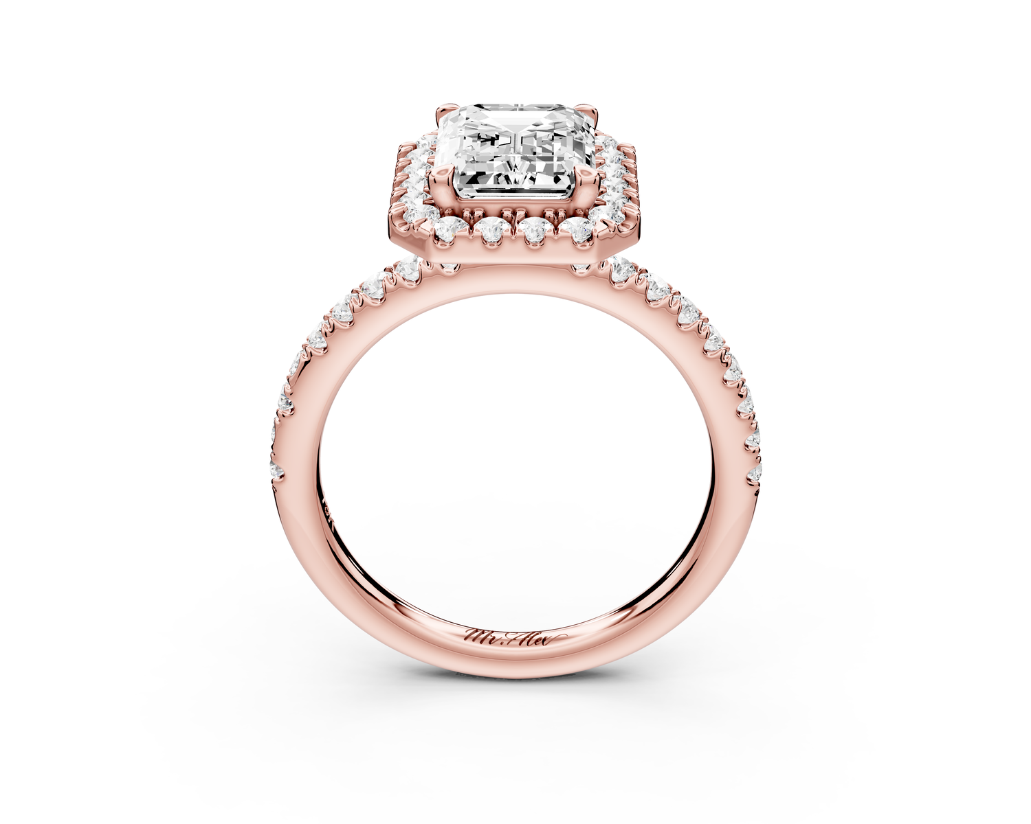 Marina - 2ct 14k rose gold emerald halo Pavé half band Engagement ring