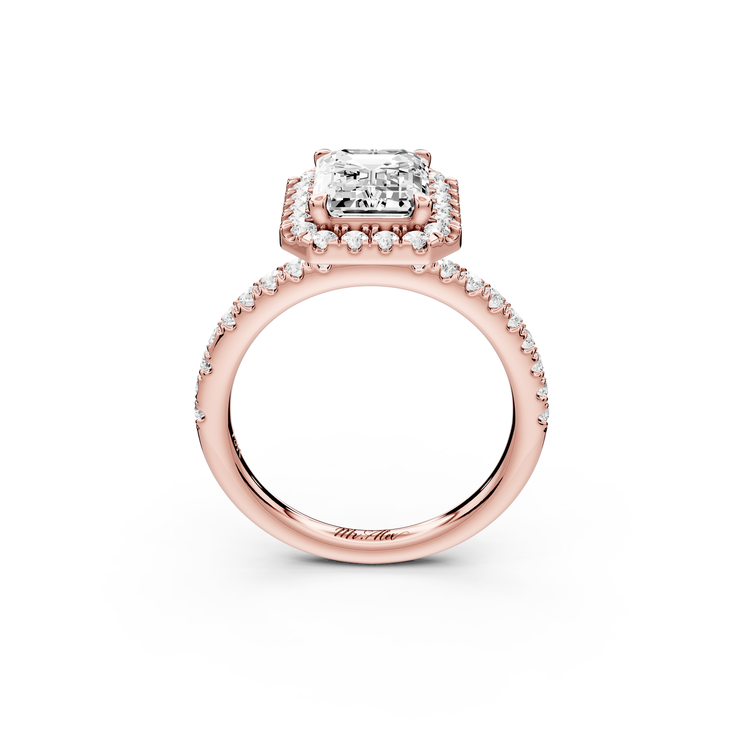 Marina - 2ct 14k rose gold emerald halo Pavé half band Engagement ring