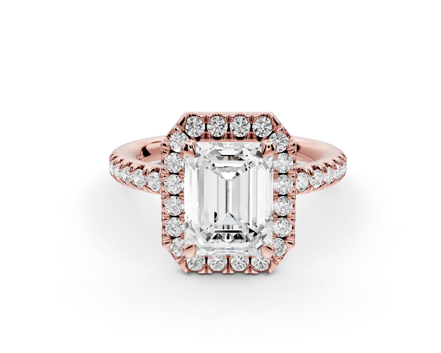 Marina - 2ct 14k rose gold emerald halo Pavé half band Engagement ring