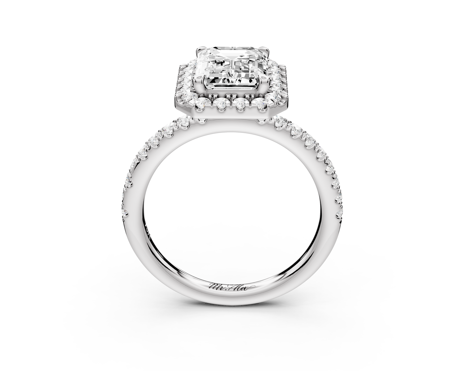 Marina - 2ct 14k white gold emerald halo Pavé half band Engagement ring