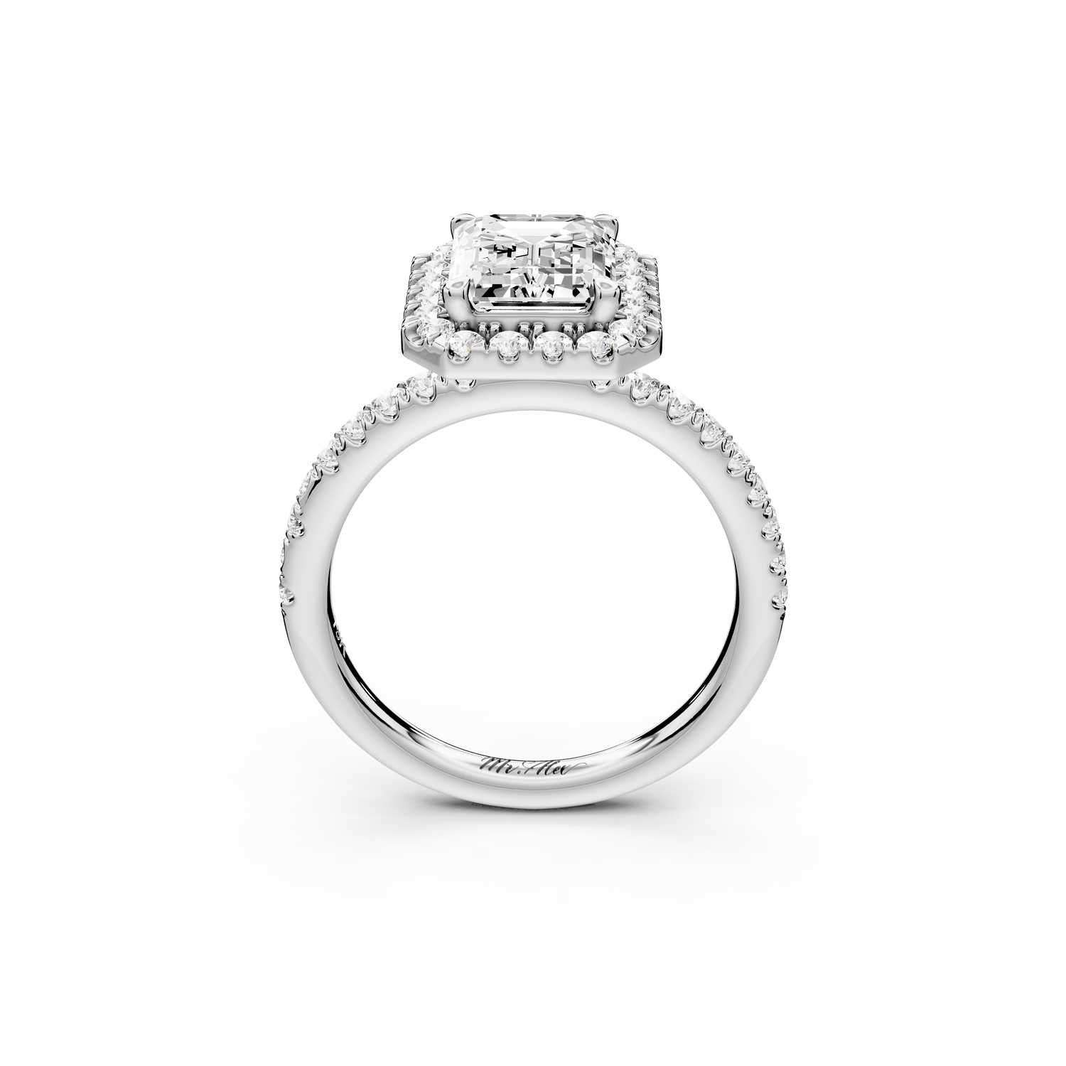 Marina - 2ct 14k white gold emerald halo Pavé half band Engagement ring