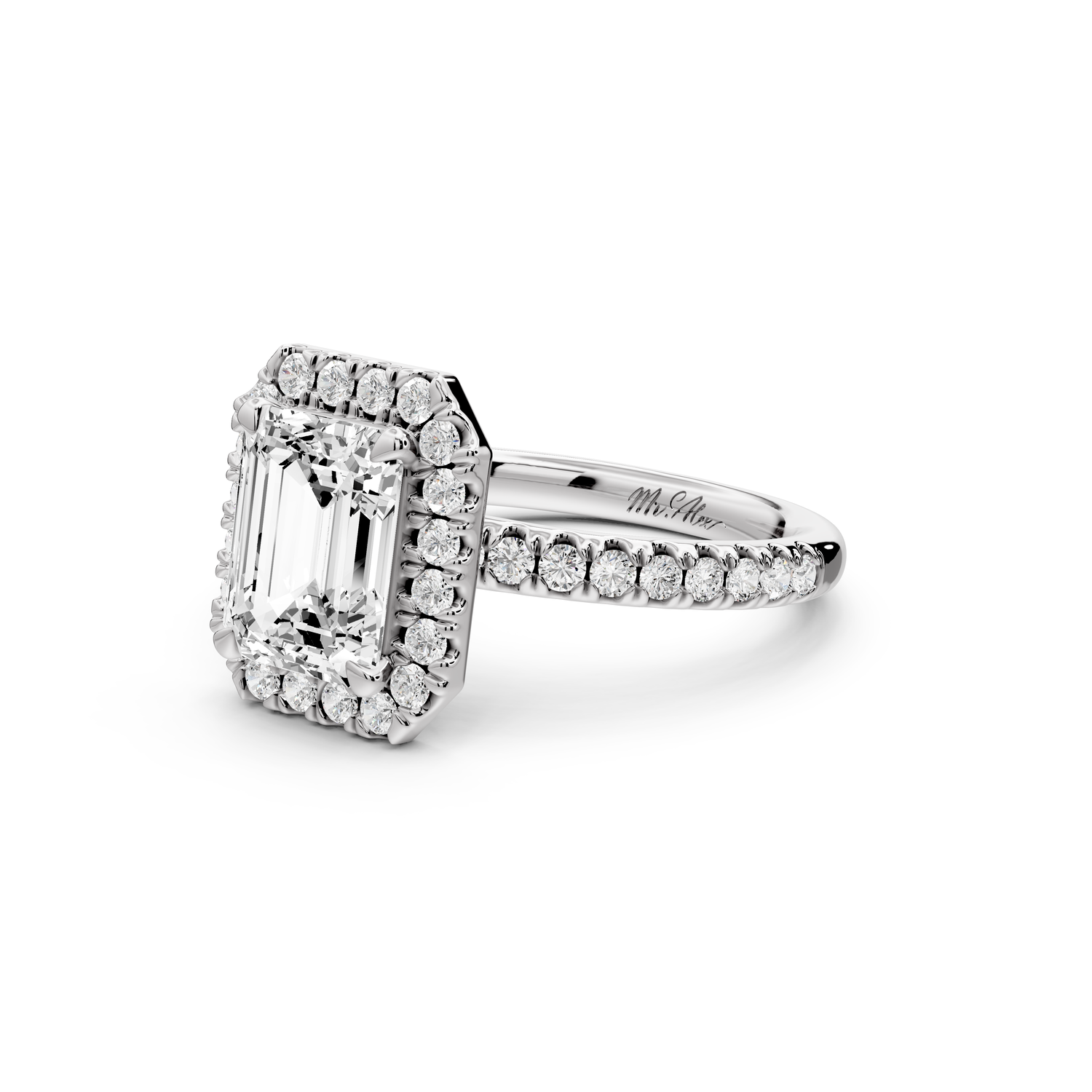 Marina - 2ct 14k white gold emerald halo Pavé half band Engagement ring