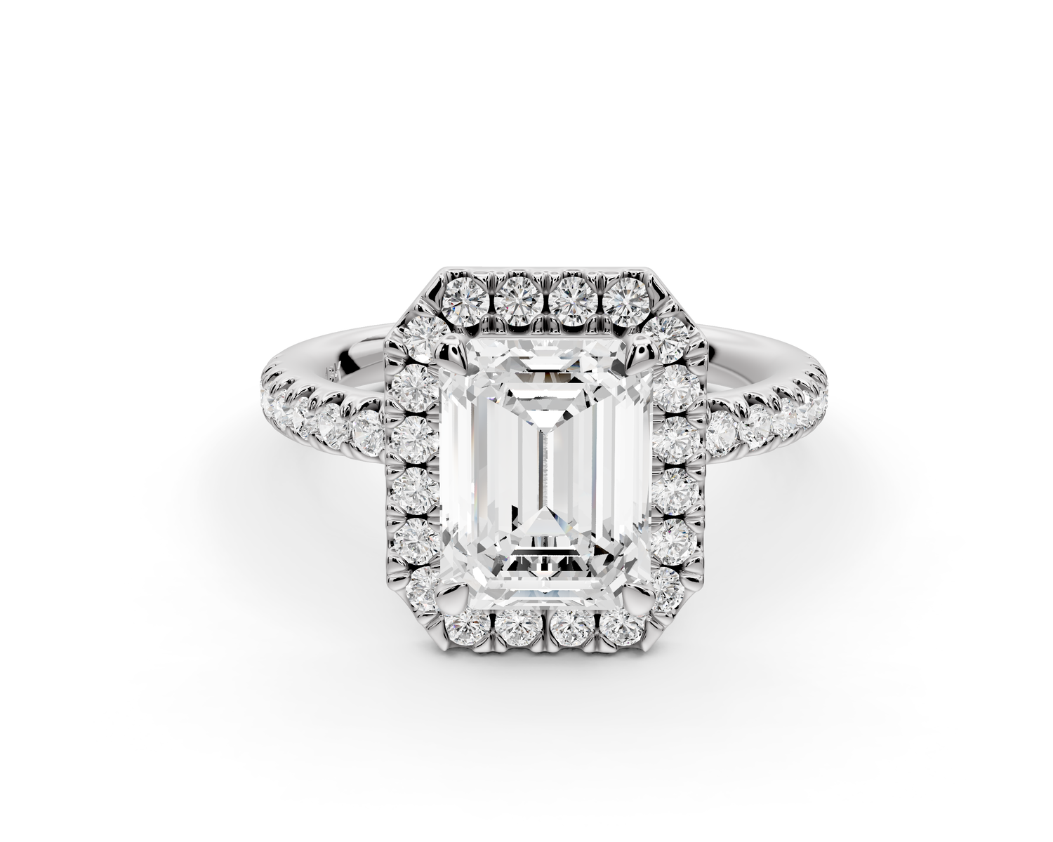 Marina - 2ct 14k white gold emerald halo Pavé half band Engagement ring