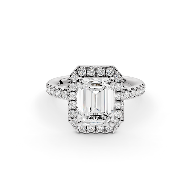 Marina - 2ct 14k white gold emerald halo Pavé half band Engagement ring