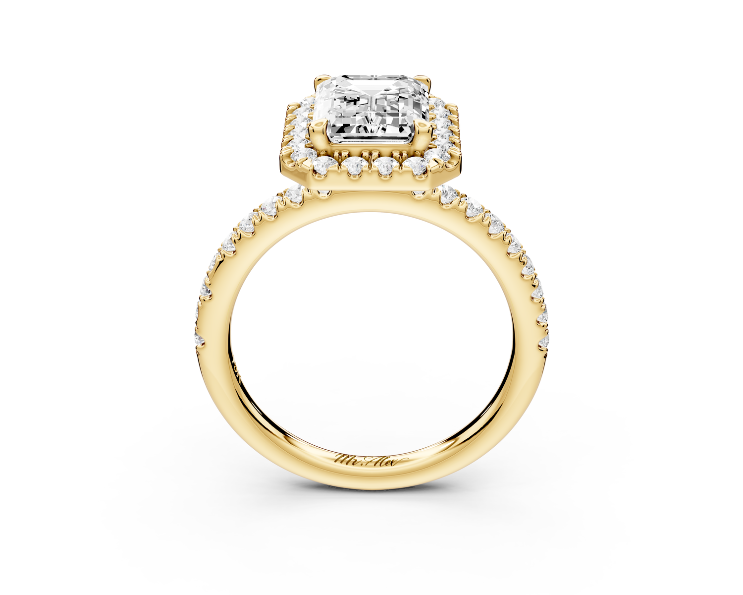 Marina - 2ct 14k yellow gold emerald halo Pavé half band Engagement ring