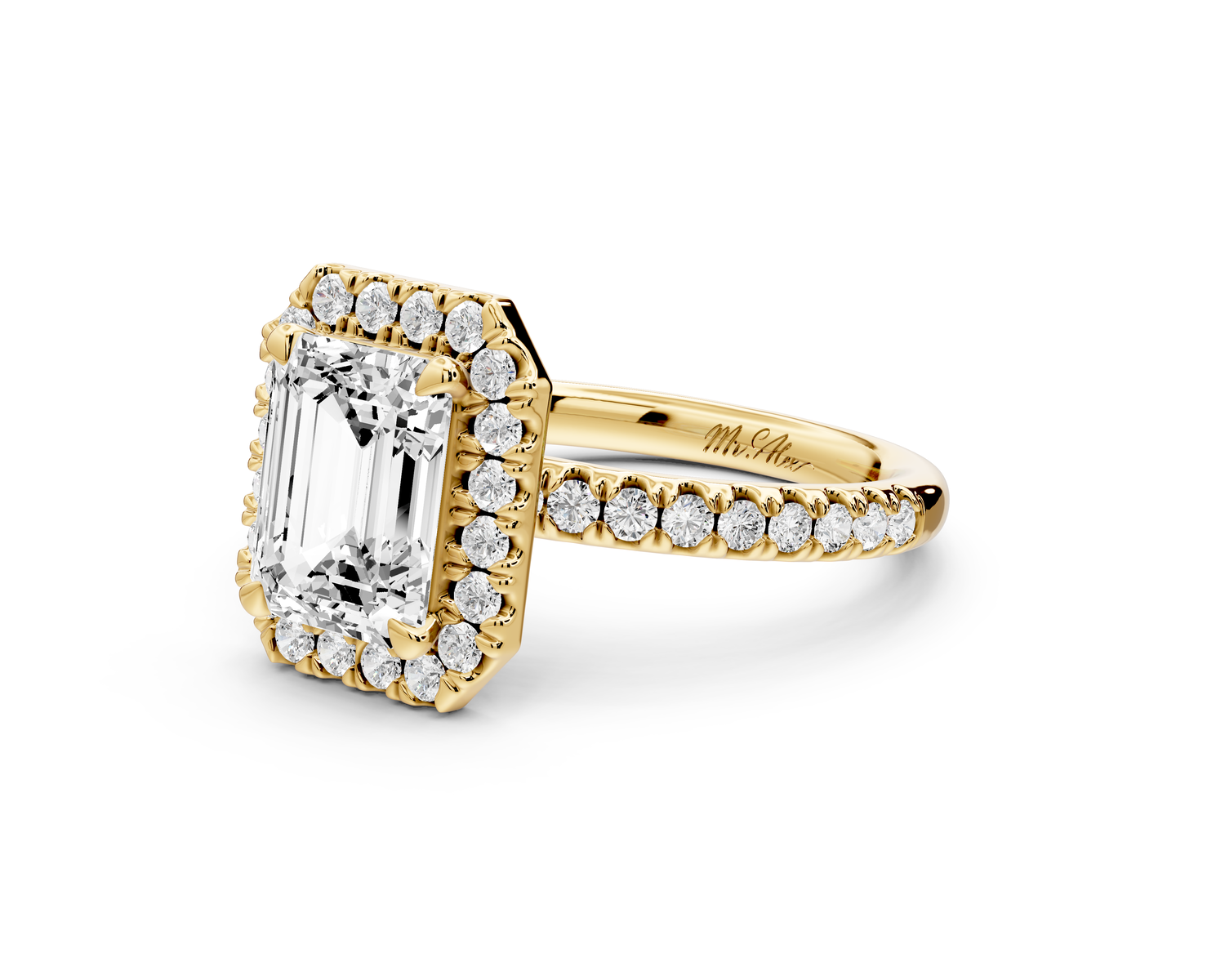 Marina - 2ct 14k yellow gold emerald halo Pavé half band Engagement ring