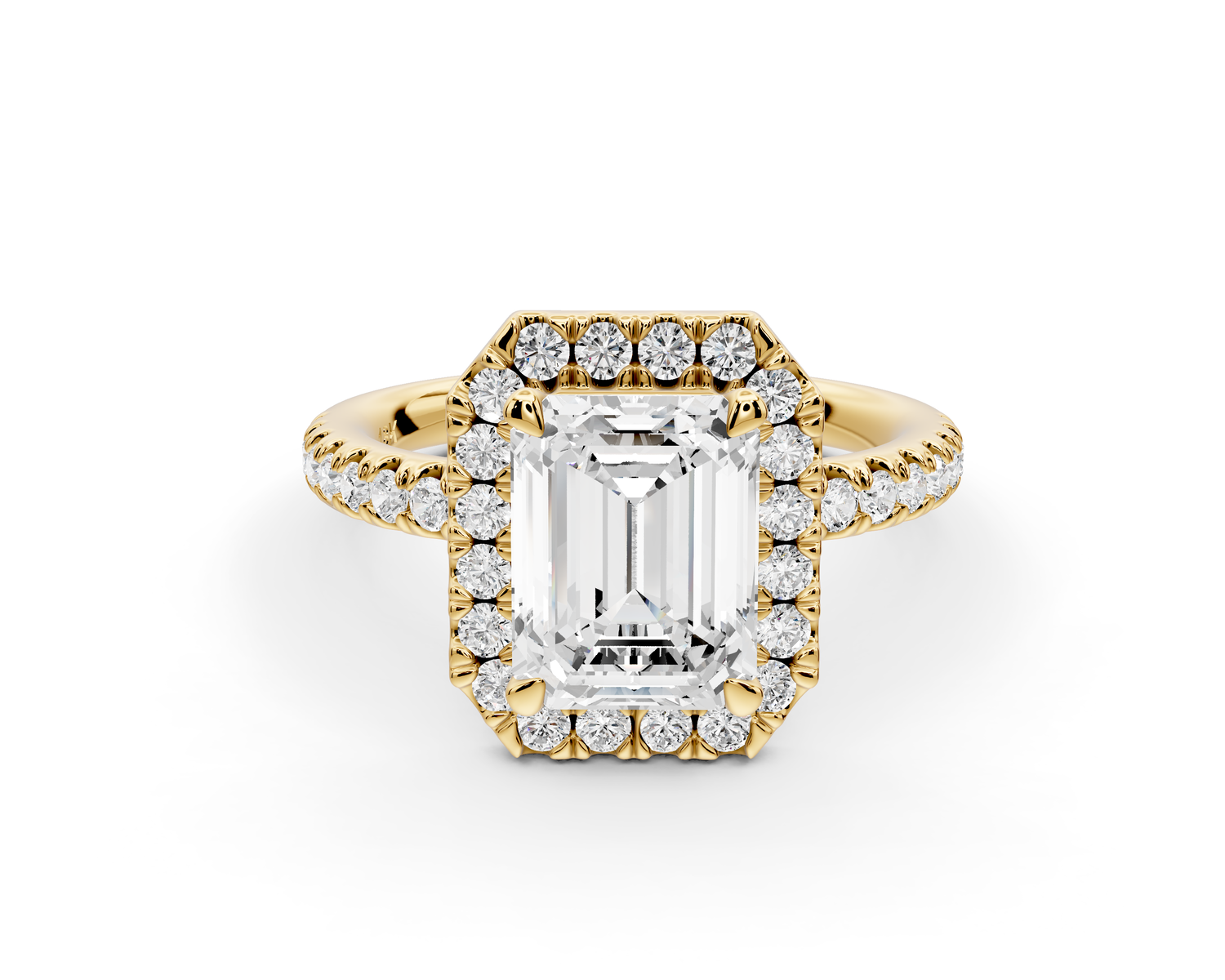 Marina - 2ct 14k yellow gold emerald halo Pavé half band Engagement ring