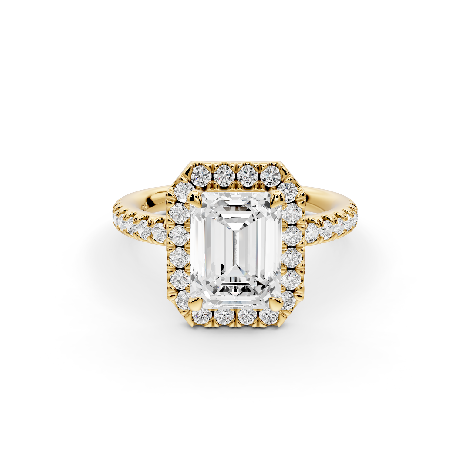 Marina - 2ct 14k yellow gold emerald halo pavé half band Engagement ring