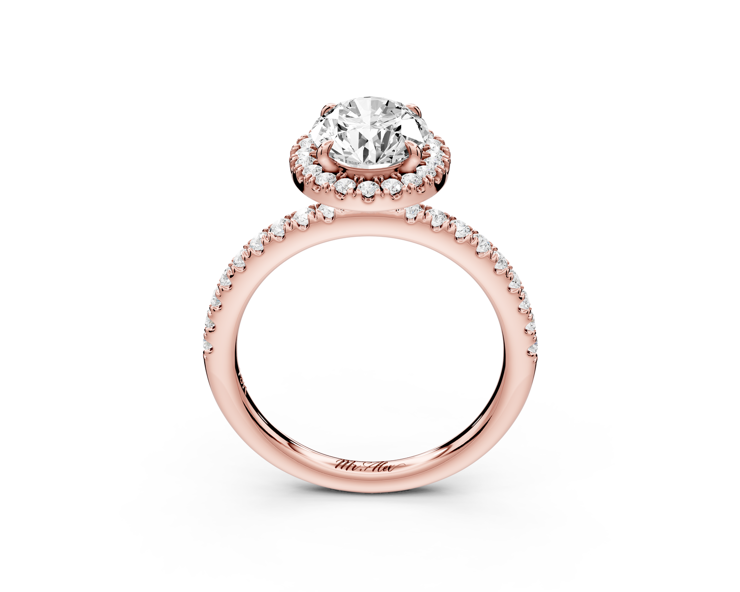 Marina - 2ct 14k rose gold oval halo Pavé half band Engagement ring