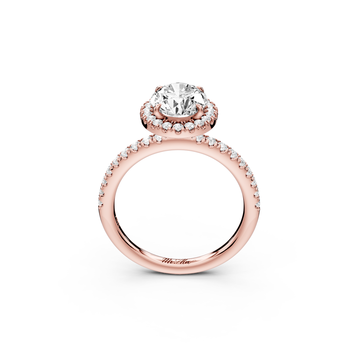 Marina - 2ct 14k rose gold oval halo Pavé half band Engagement ring