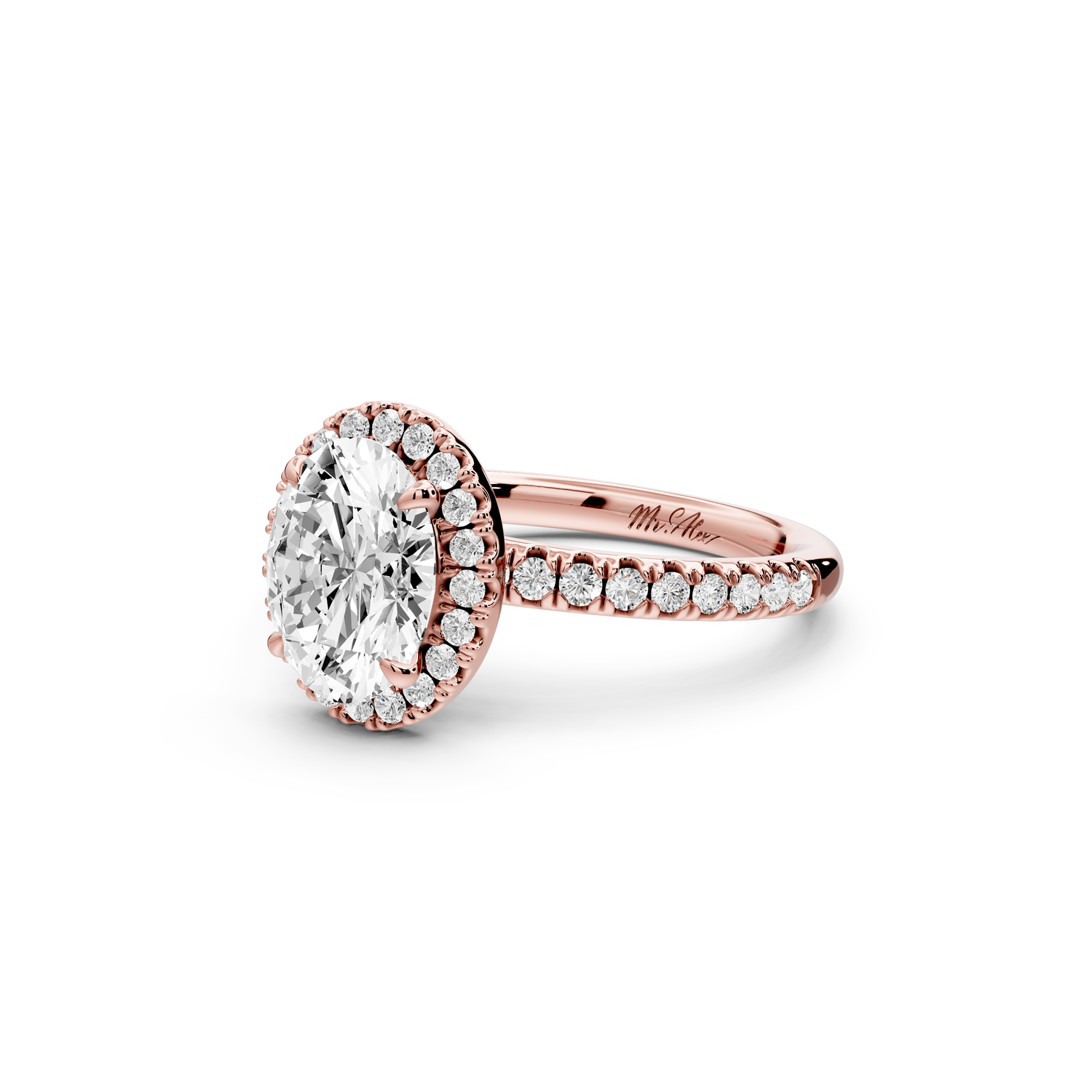 Marina - 2ct 14k rose gold oval halo Pavé half band Engagement ring