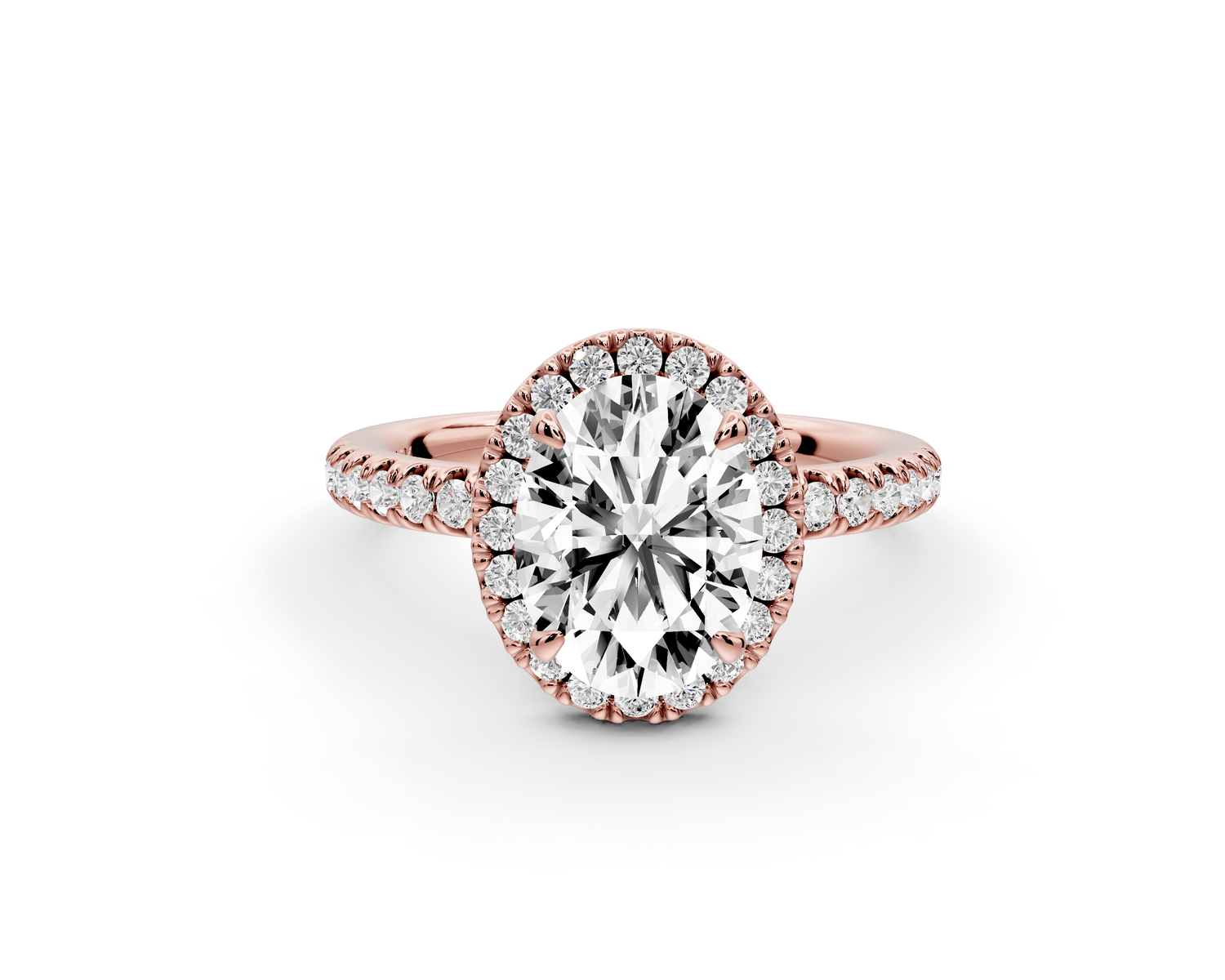 Marina - 2ct 14k rose gold oval halo Pavé half band Engagement ring