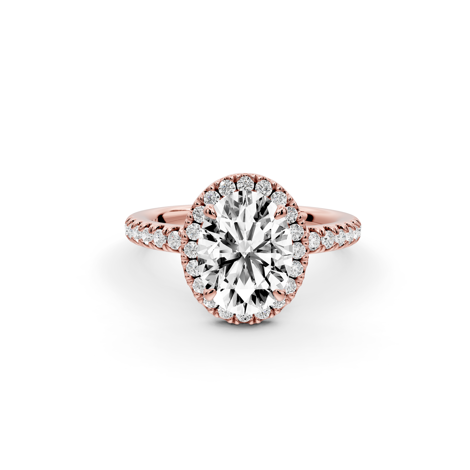 Marina - 2ct 14k rose gold oval halo Pavé half band Engagement ring