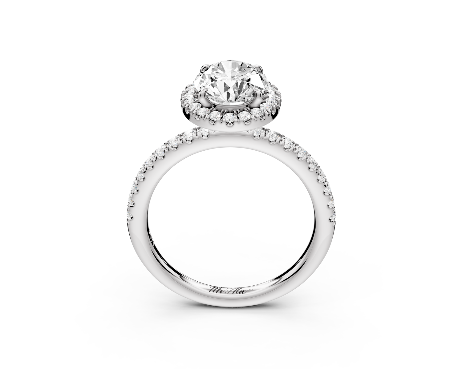 Marina - 2ct 14k white gold oval halo Pavé half band Engagement ring