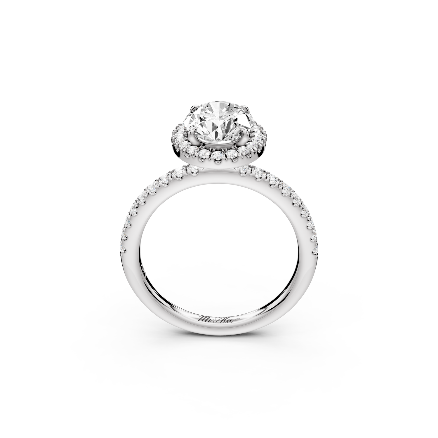 Marina - 2ct 14k white gold oval halo Pavé half band Engagement ring
