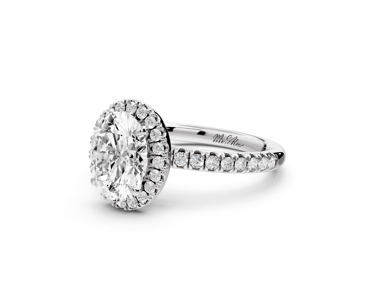 Marina - 2ct 14k white gold oval halo Pavé half band Engagement ring