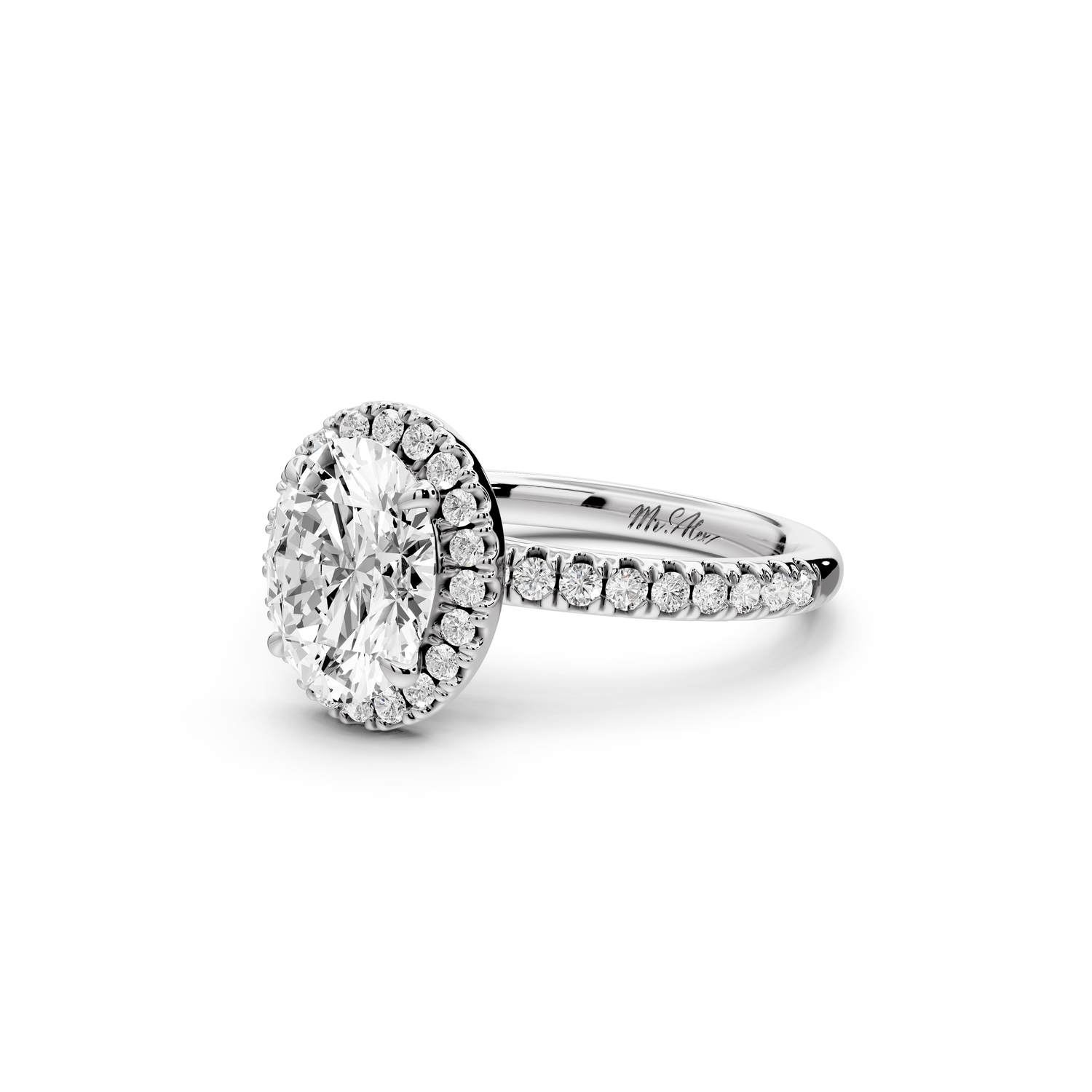 Marina - 2ct 14k white gold oval halo Pavé half band Engagement ring