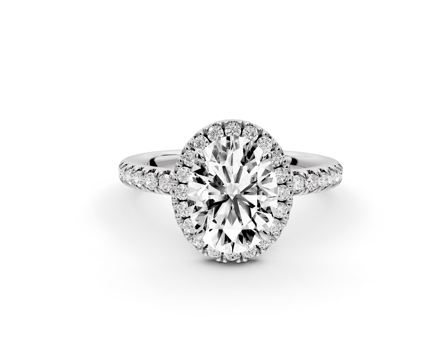 Marina - 2ct 14k white gold oval halo Pavé half band Engagement ring
