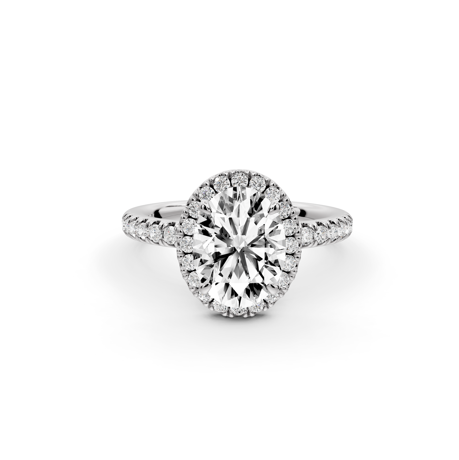 Marina - 2ct 14k white gold oval halo Pavé half band Engagement ring