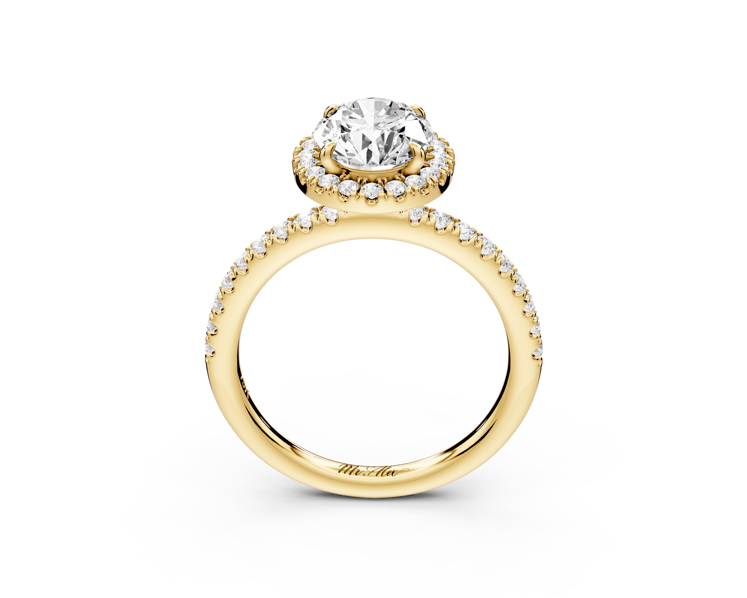 Marina - 2ct 14k yellow gold oval halo Pavé half band Engagement ring