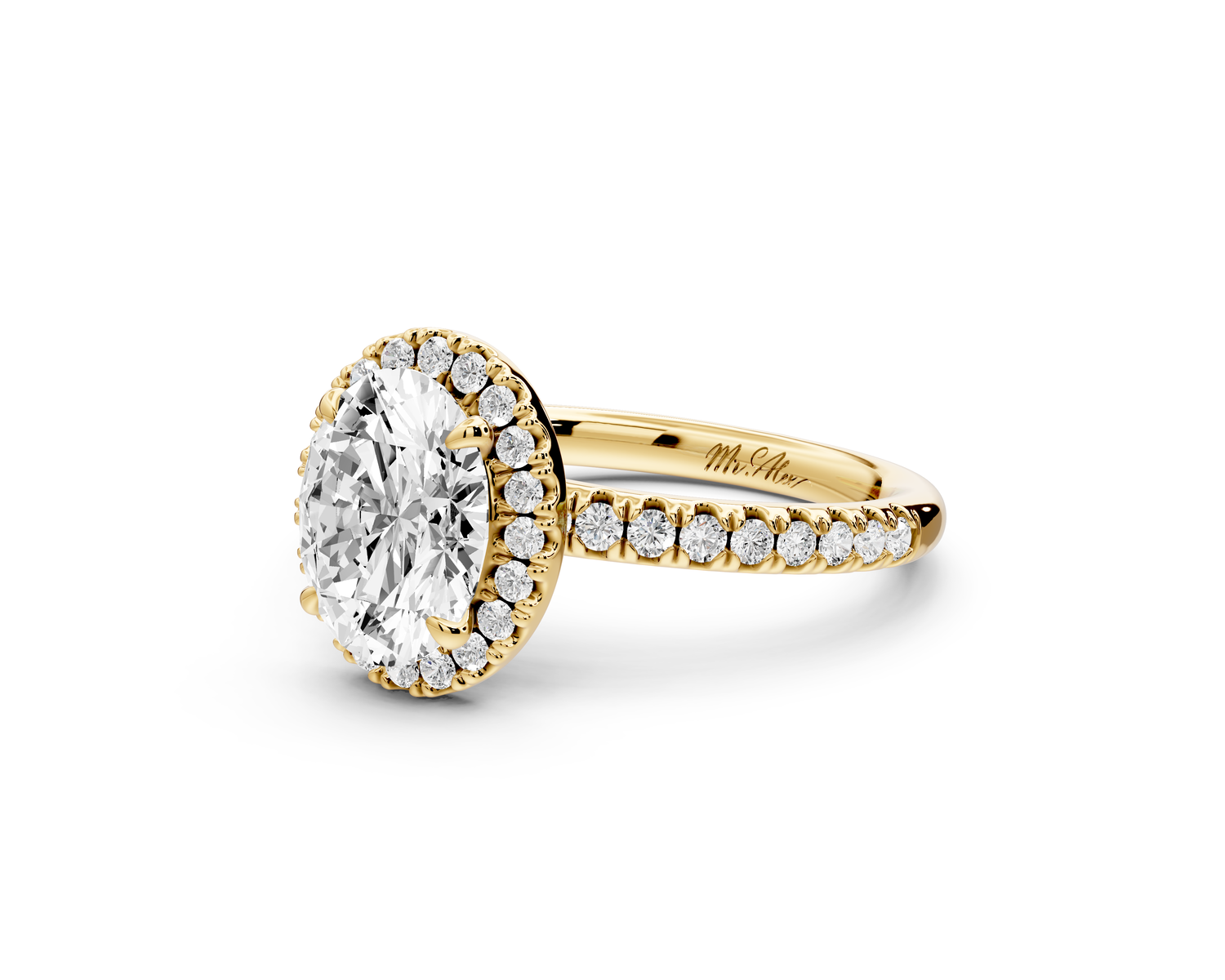 Marina - 2ct 14k yellow gold oval halo Pavé half band Engagement ring