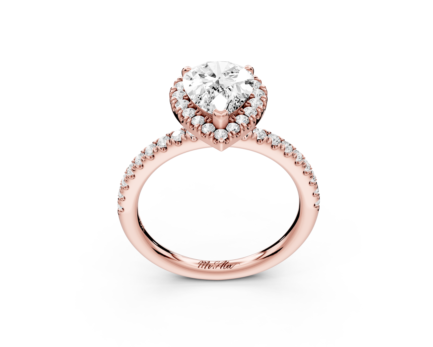 Marina - 2ct 14k rose gold pear halo Pavé half band Engagement ring