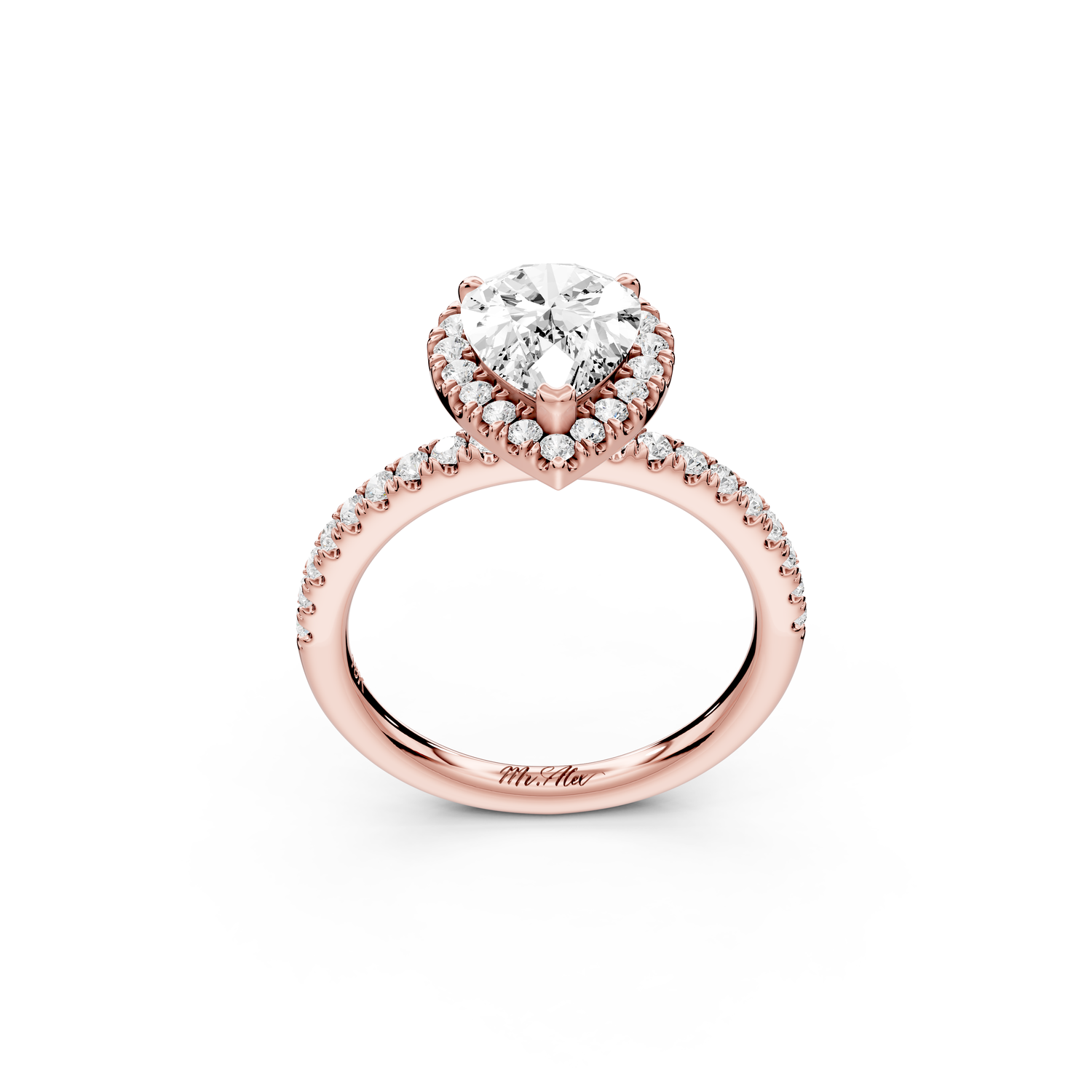 Marina - 2ct 14k rose gold pear halo Pavé half band Engagement ring