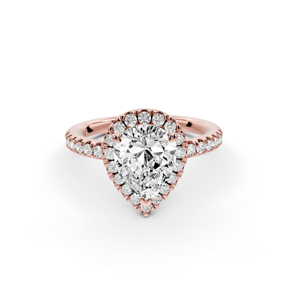 Marina - 2ct 14k rose gold pear halo Pavé half band Engagement ring