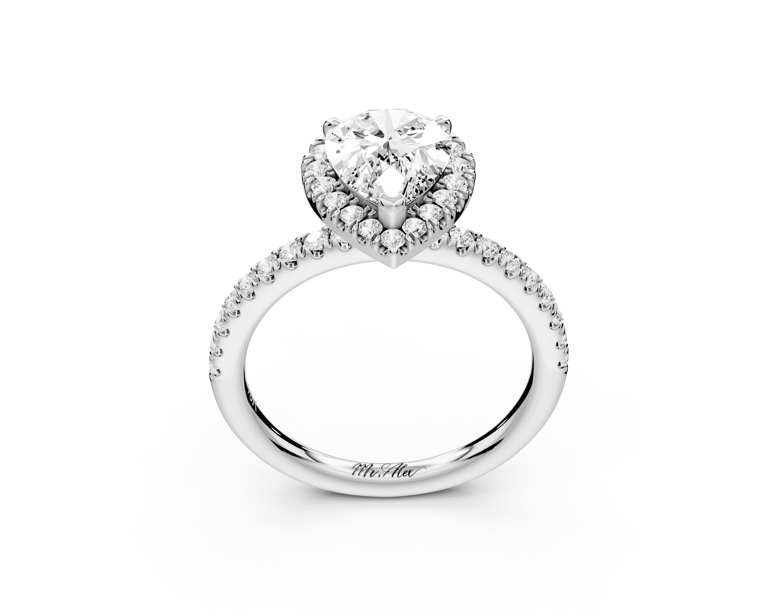 Marina - 2ct 14k white gold pear halo Pavé half band Engagement ring