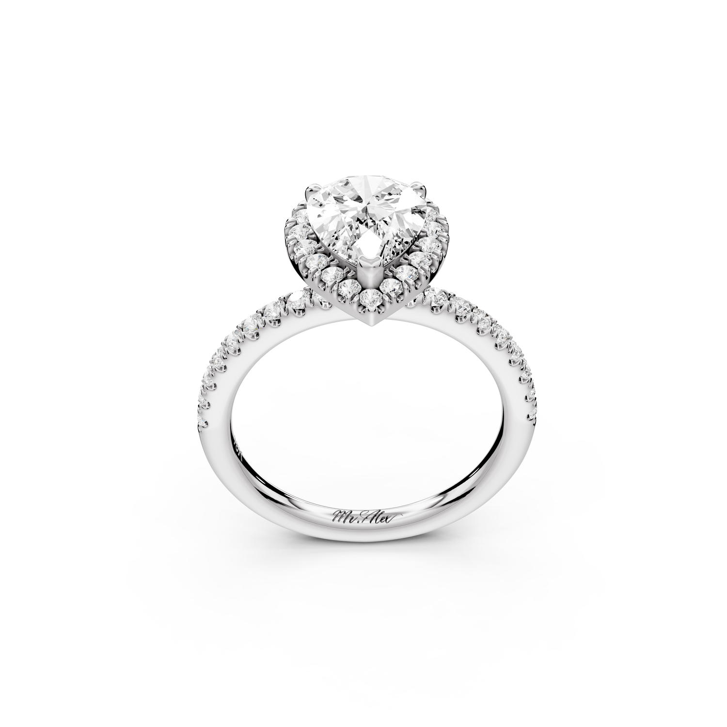 Marina - 2ct 14k white gold pear halo Pavé half band Engagement ring