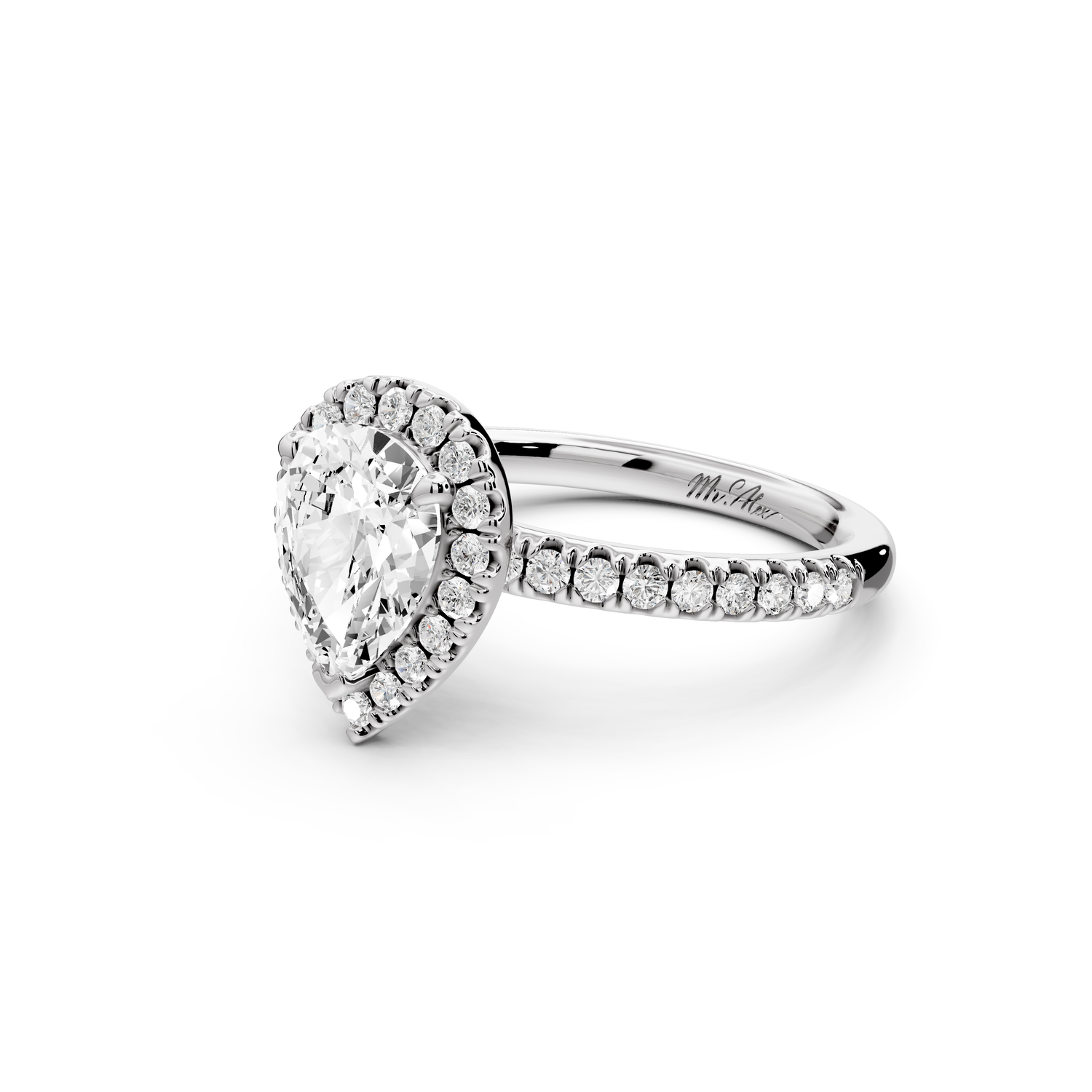 Marina - 2ct 14k white gold pear halo Pavé half band Engagement ring