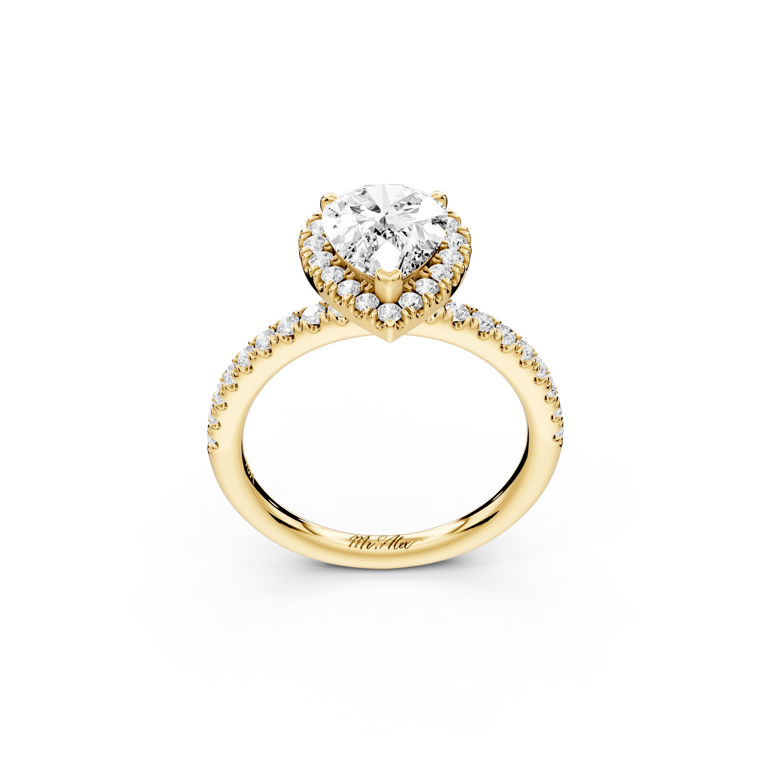 Marina - 2ct 14k yellow gold pear halo Pavé half band Engagement ring