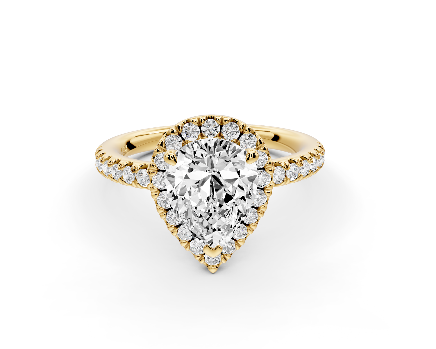 Marina - 2ct 14k yellow gold pear halo Pavé half band Engagement ring