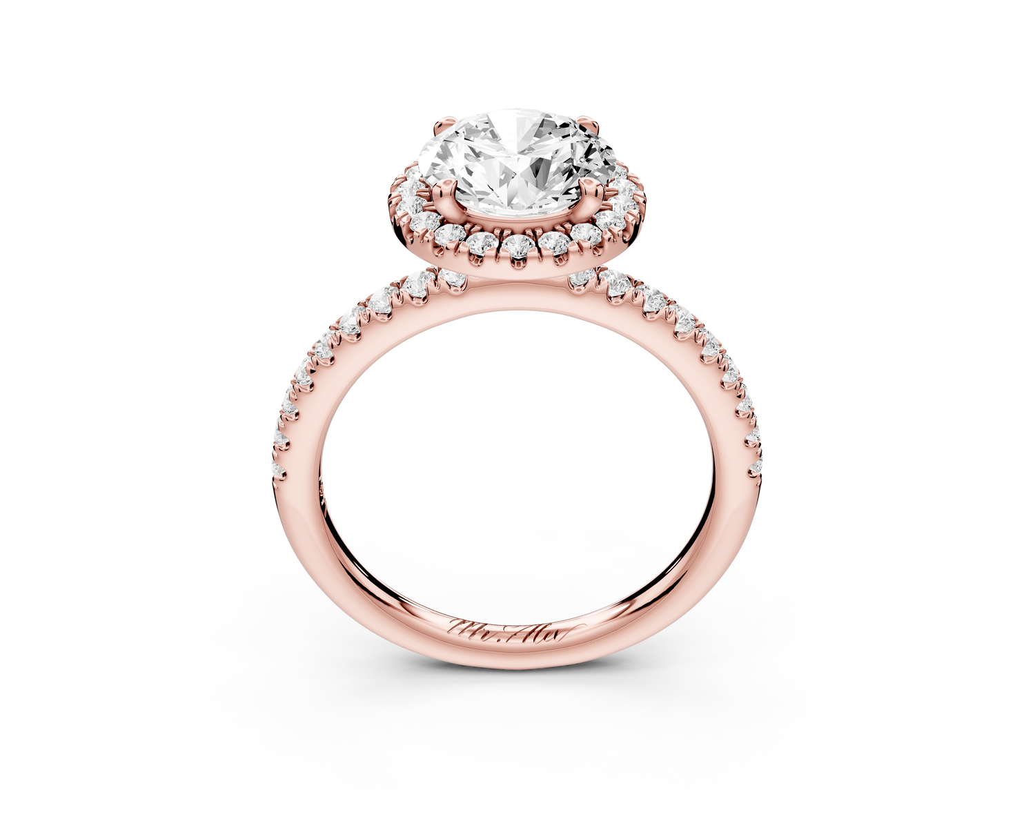 Marina - 2ct 14k rose gold round halo Pavé half band engagment ring