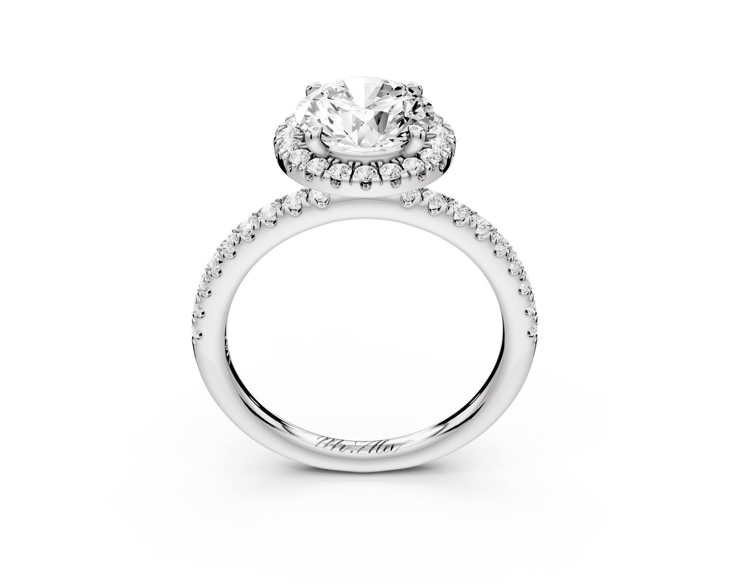 Marina - 2ct 14k white gold round halo Pavé half band engagment ring