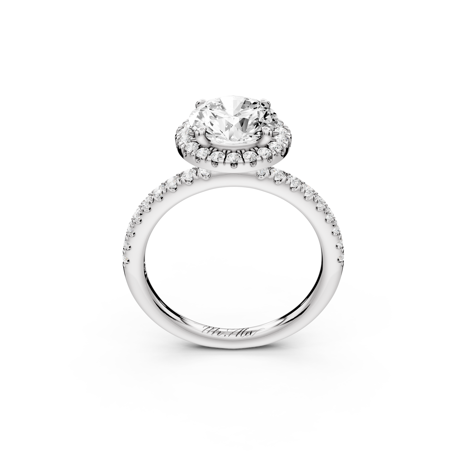 Marina - 2ct 14k white gold round halo Pavé half band engagment ring