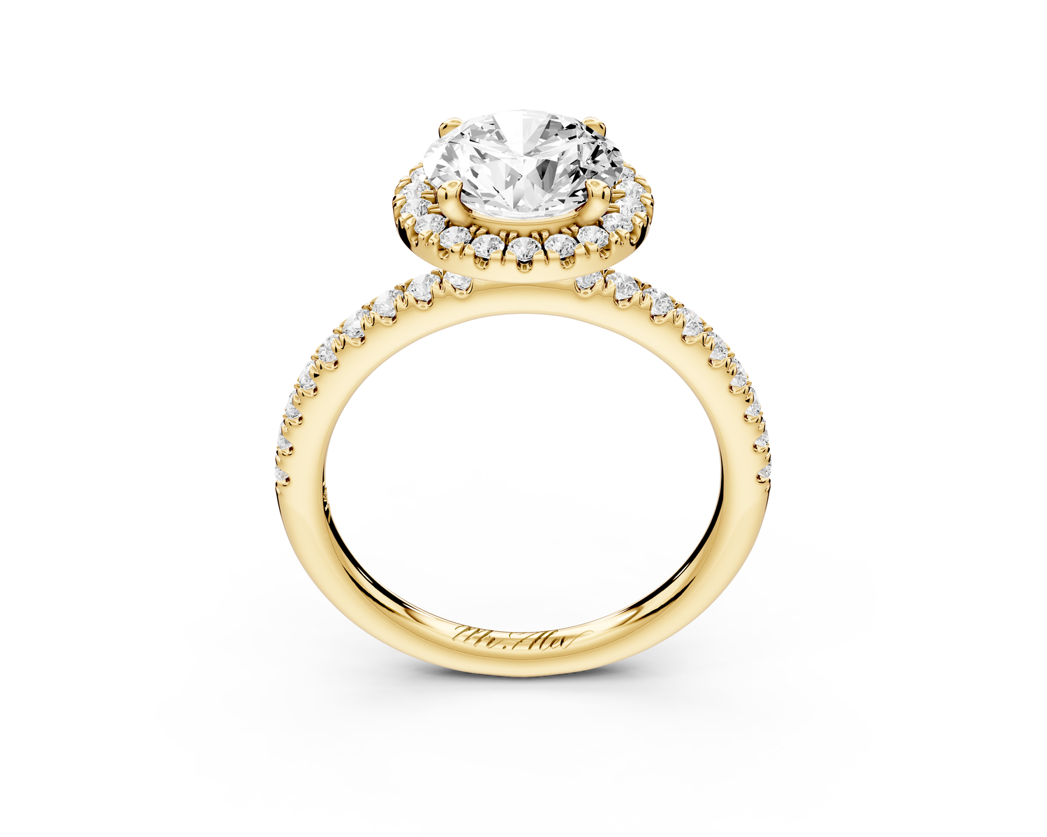 Marina - 2ct 14k yellow gold round halo Pavé half band engagment ring