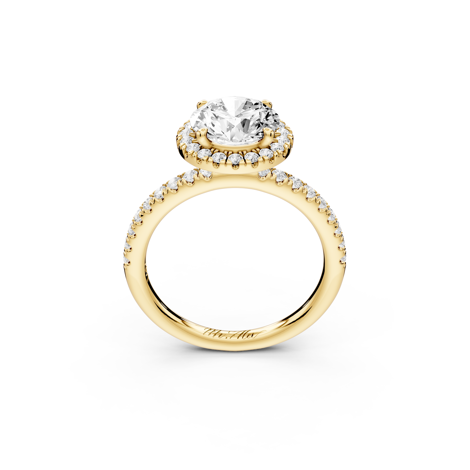 Marina - 2ct 14k yellow gold round halo Pavé half band engagment ring