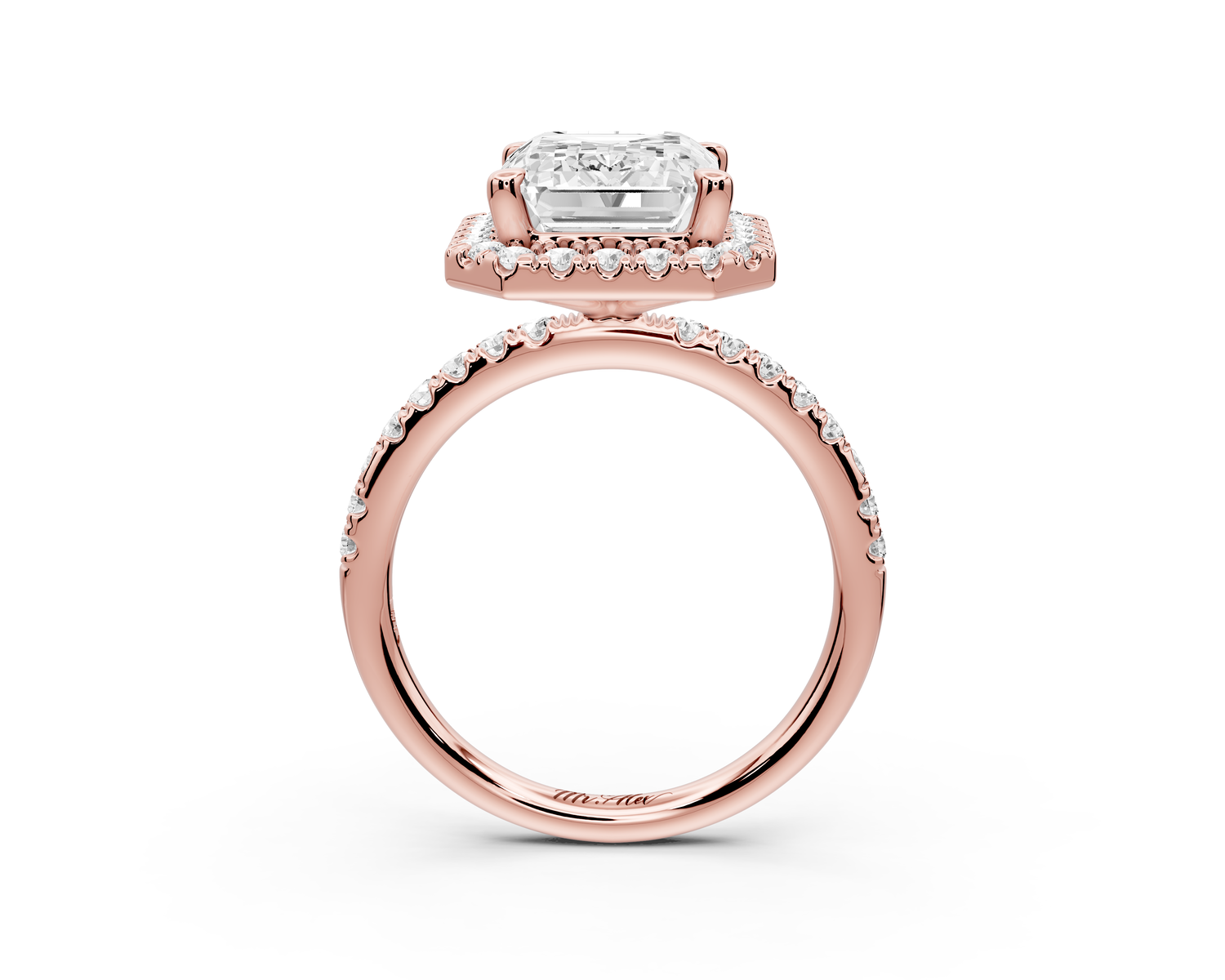 Marina - 3ct 14k rose gold emerald halo Pavé half band Engagement ring