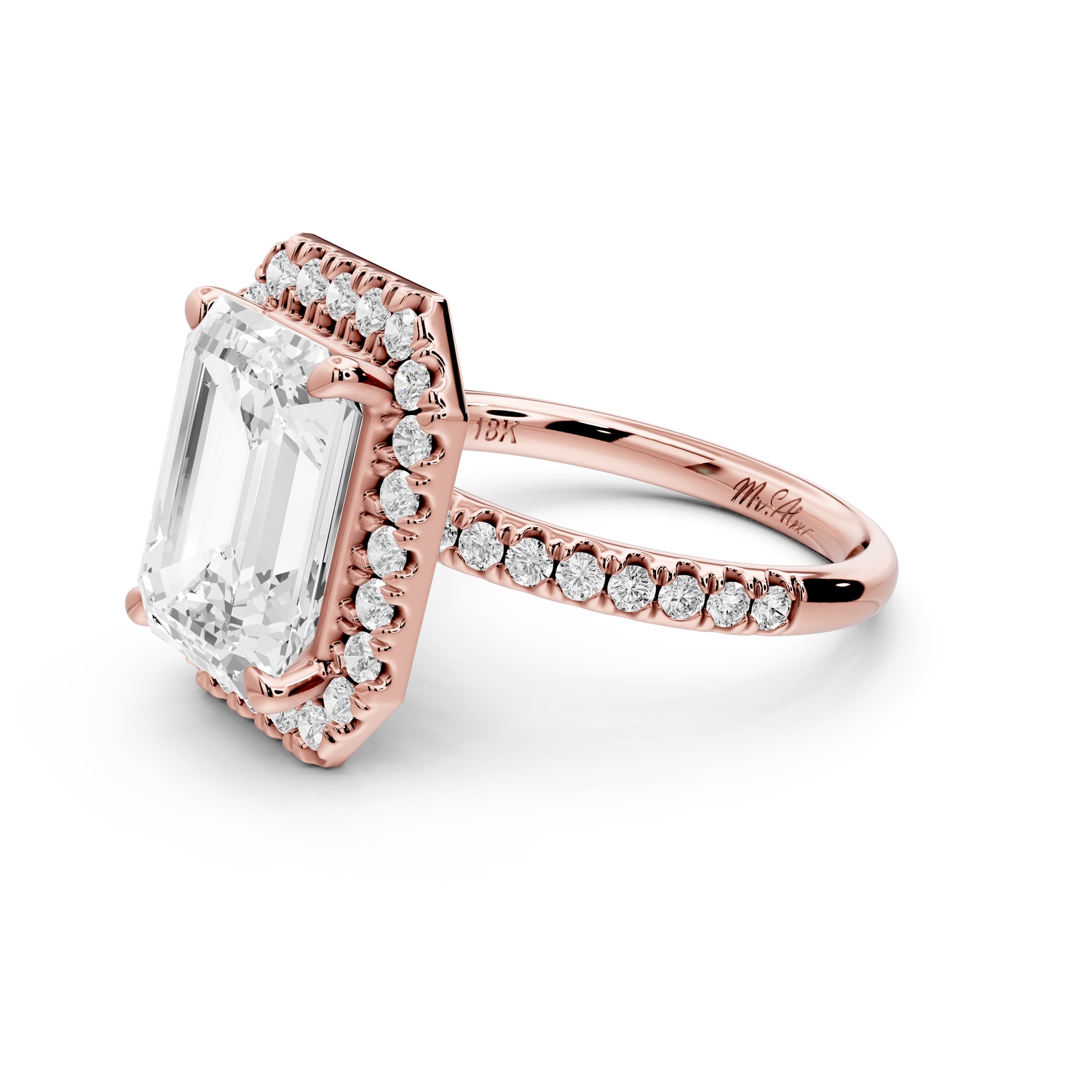 Marina - 3ct 14k rose gold emerald halo Pavé half band Engagement ring