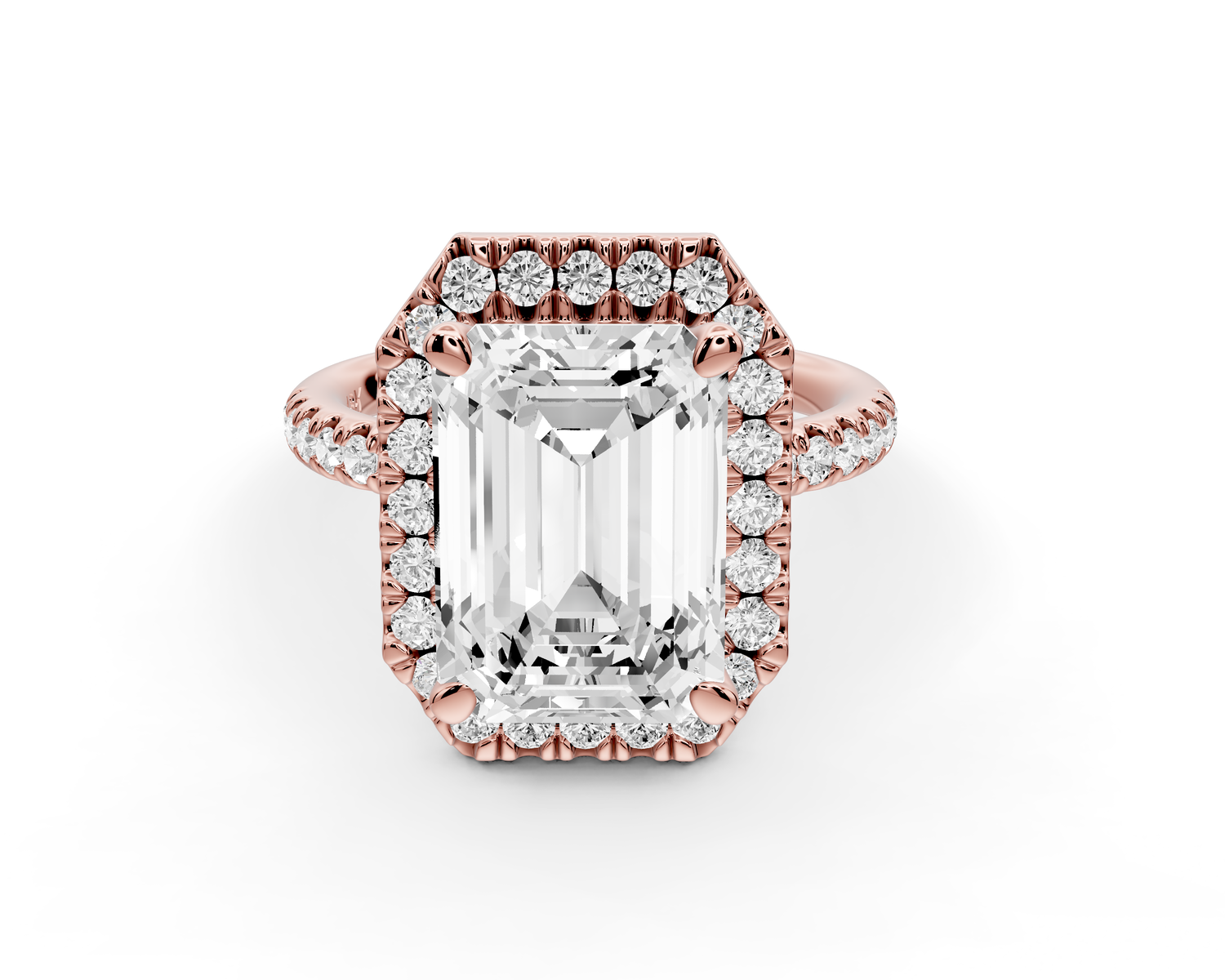 Marina - 3ct 14k rose gold emerald halo Pavé half band Engagement ring