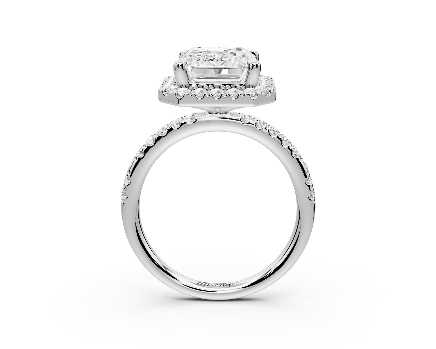 Marina - 3ct 14k white gold emerald halo Pavé half band Engagement ring