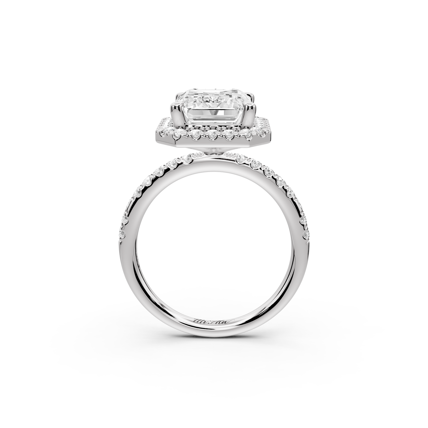 Marina - 3ct 14k white gold emerald halo Pavé half band Engagement ring