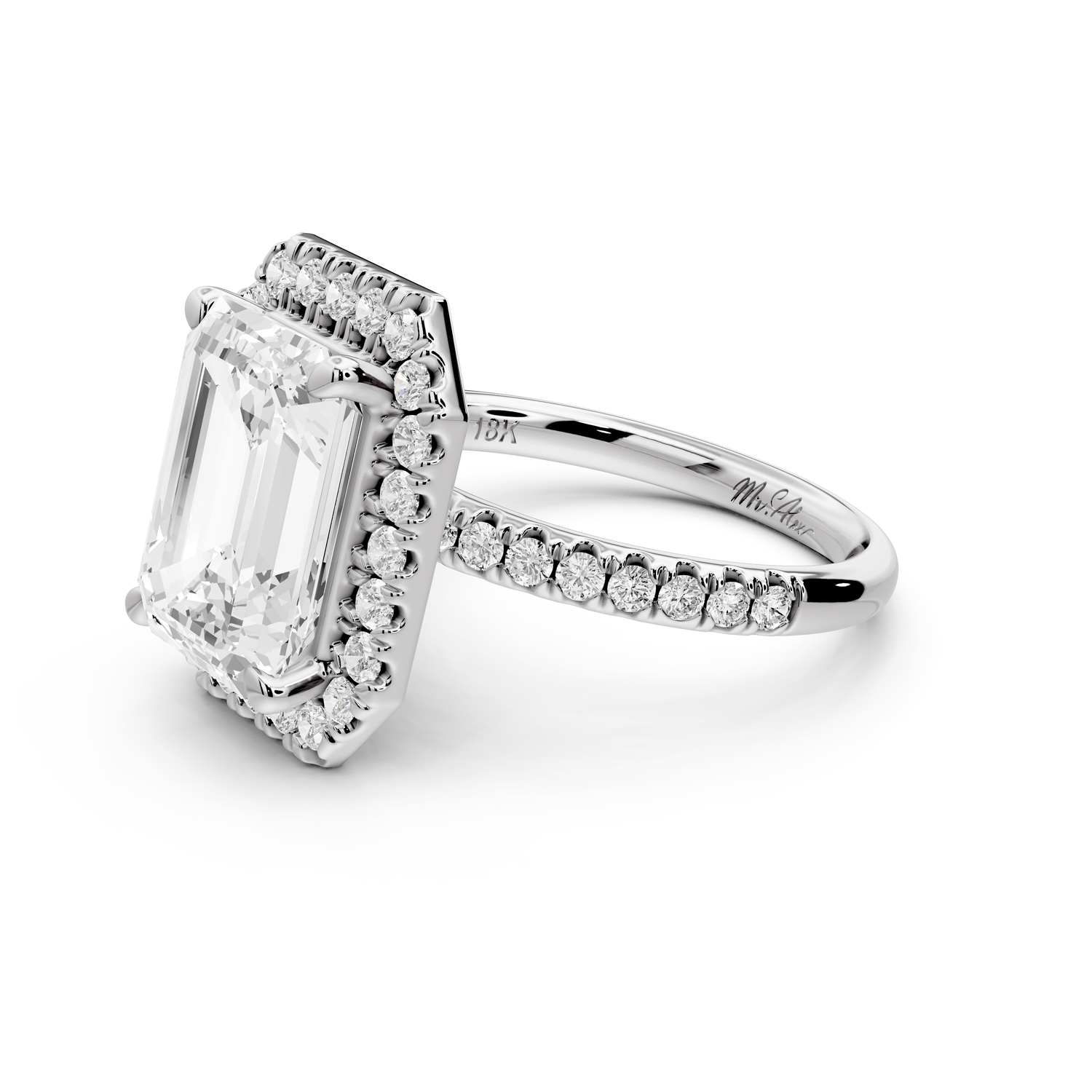 Marina - 3ct 14k white gold emerald halo Pavé half band Engagement ring