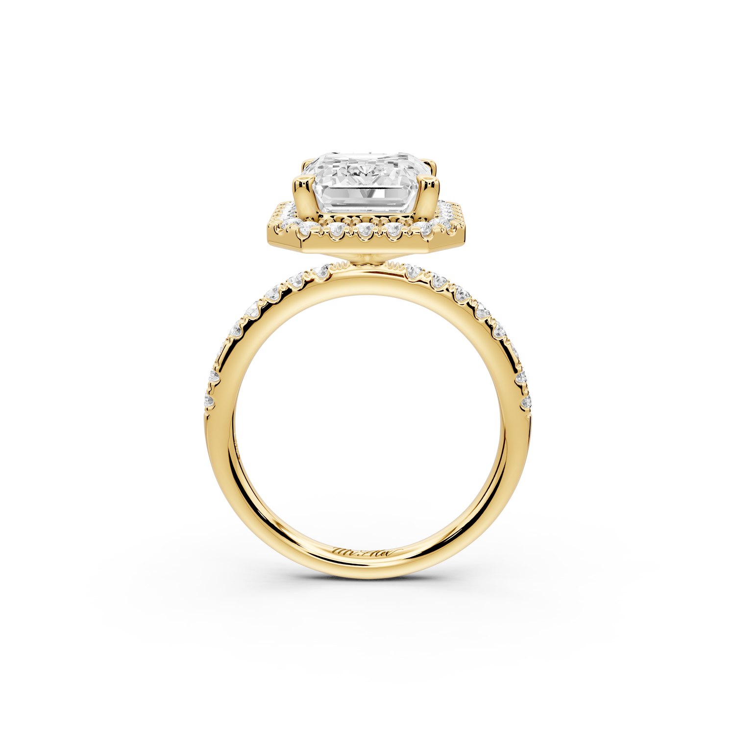 Marina - 3ct 14k yellow gold emerald halo Pavé half band Engagement ring