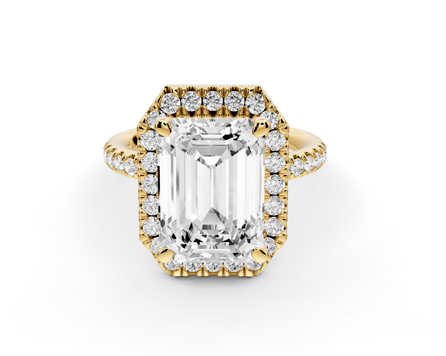 Marina - 3ct 14k yellow gold emerald halo Pavé half band Engagement ring