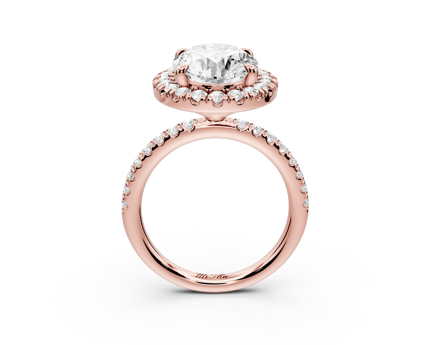 Marina - 3ct 14k rose gold oval halo Pavé half band Engagement ring